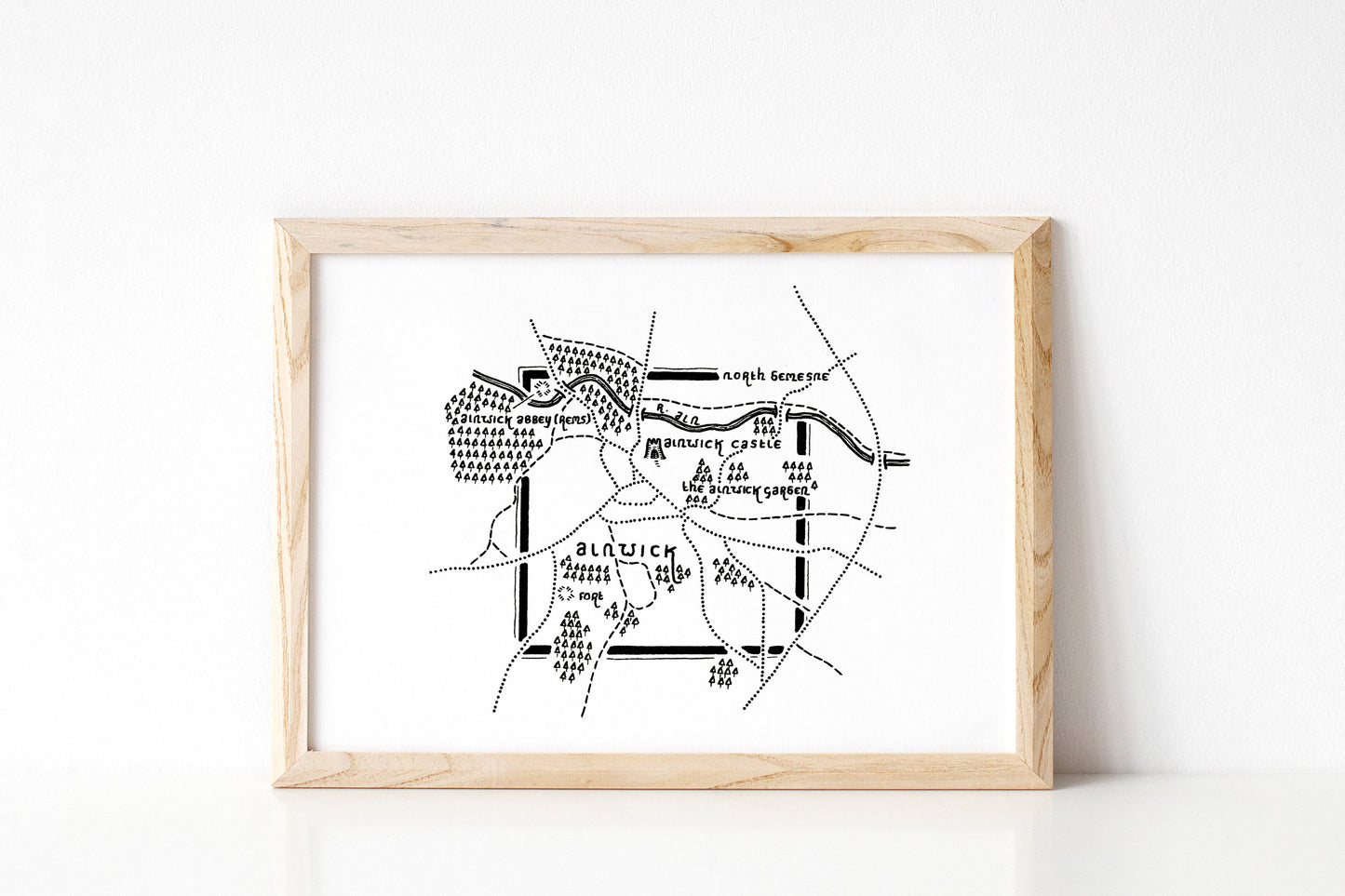 ALNWICK | Original Drawing | Northumberland | Map Artwork | Hand Drawn Map | Art | Minimalist Art | Wall Art | Office Art
