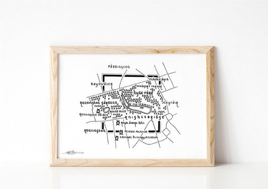 HYDE PARK | Original Drawing | London | Map Artwork | Hand Drawn Map | Art | Minimalist Art | Wall Art | Office Art