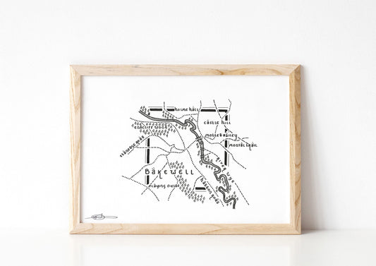 BAKEWELL | Original Drawing | Derbyshire | Map Artwork | Hand Drawn Map | Art | Minimalist Art | Wall Art | Office Art
