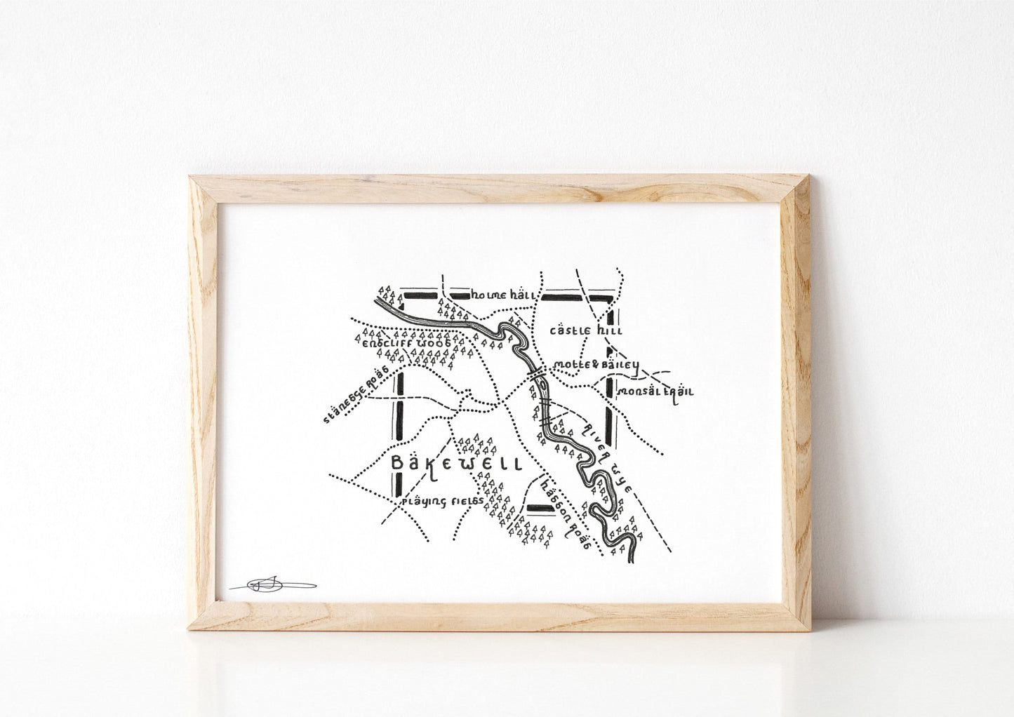 BAKEWELL | Original Drawing | Derbyshire | Map Artwork | Hand Drawn Map | Art | Minimalist Art | Wall Art | Office Art