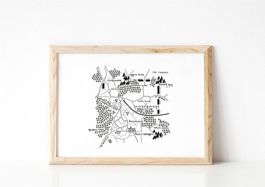 WINDERMERE | Original Drawing | Cumbria | Map Artwork | Hand Drawn Map | Minimalist Art | Wall Art | Office Art