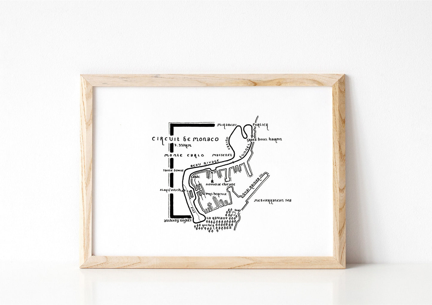 CIRCUIT DE MONACO | Monaco Grand Prix F1 | Monaco | Map Artwork | Hand Drawn Map | Minimalist Art | Wall Art | Office Art