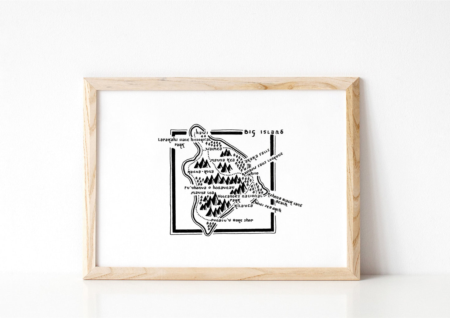 BIG ISLAND HAWAII | Map | Artwork | Hand Drawn Map | Art | Minimalist Art | Wall Art | Office Art