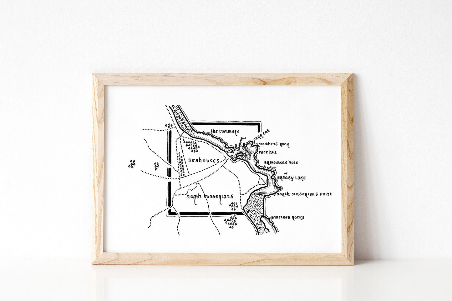 SEAHOUSES | Original Drawing | Northumberland | Map Artwork | Hand Drawn Map | Art | Minimalist Art | Wall Art | Office Art