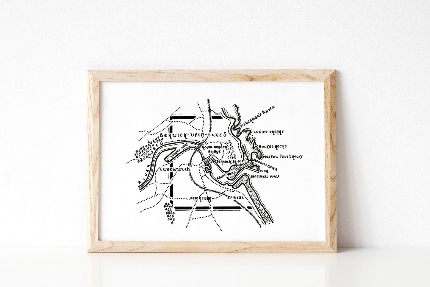 BERWICK-UPON-TWEED | Original Drawing | Northumberland | Map Artwork | Hand Drawn Map | Art | Minimalist Art | Wall Art | Office Art