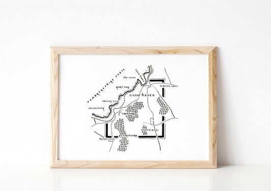 LITTLE HAVEN | Pembrokeshire | Map | Artwork | Hand Drawn Map | Art | Minimalist Art | Wall Art | Office Art